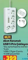 HİLFE AKIM KORUMALI USB'Lİ PRİZ ÇOKLAYICI fiyat ve kampanya bilgisi